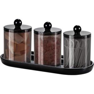 Qtip Holder Bathroom Set with Tray(4PCS) -3 Pack Acrylic Plastic Apothecary Jars